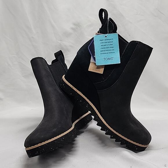 TOMS MADDIE BLACK/LEATHER/SUEDE PULL UP BOOTS WATERPROOF WEDGE LADIES 7🔥NWOB🔥 - Picture 14 of 16